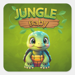 Baby Tortoise, Cute Box Turtle Animal Character 🐢 Square Sticker