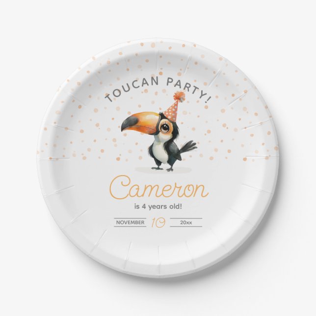 Baby Toucan, orange, kid’s birthday celebration  Paper Plate (Front)