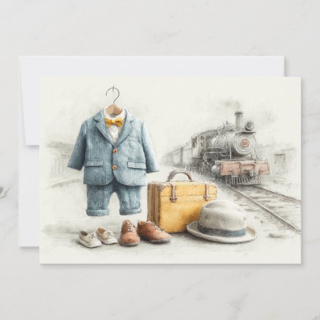 Baby Train Conductor 1st Birthday Invitation (Front)