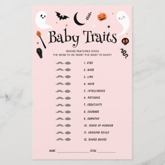 Baby Traits Pink Halloween Baby Shower Game
