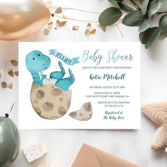 Baby TRex Hatching Dinosaur Egg Boy Baby Shower Invitation (Creator Uploaded)
