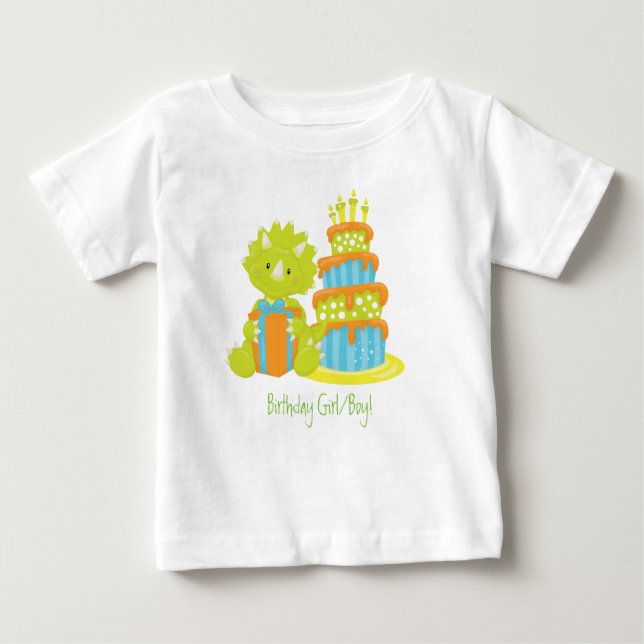 Baby Triceratops Dinosaur & Birthday Cake T-Shirt (Front)