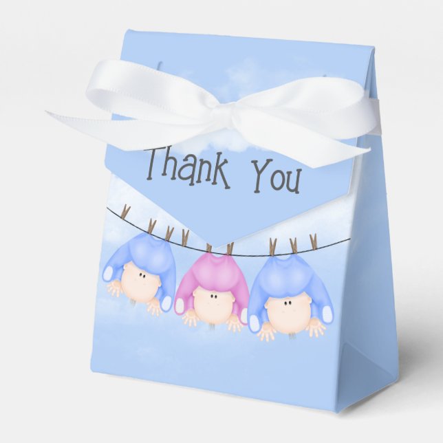 Baby Triplets Hanging On Clothesline Favour Box (Front Side)