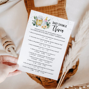 Baby Trivia Baby Is Brewing party Pink Game Card