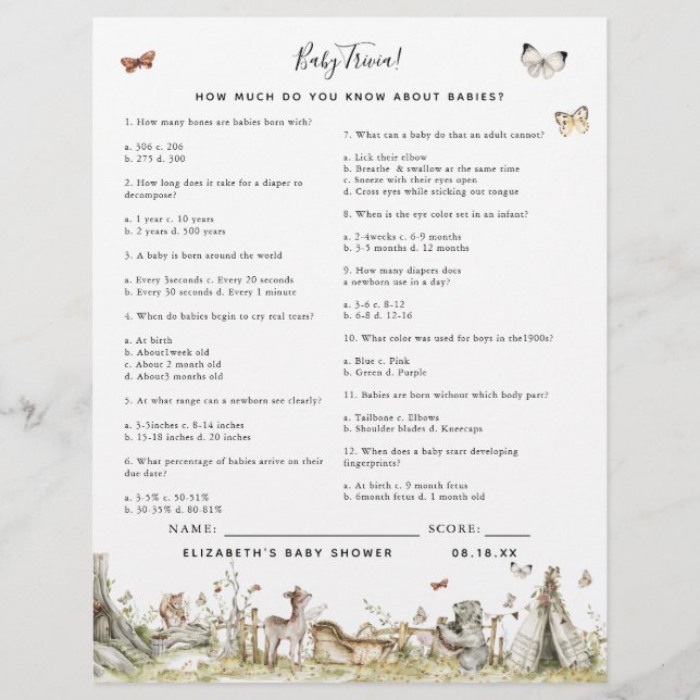 Baby Trivia | Baby Shower Game (Front)