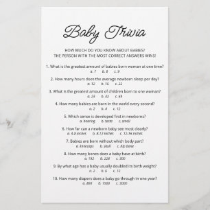 Baby Trivia Game with Answers Baby Shower party