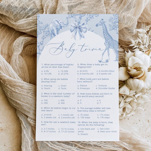 Baby trivia toile de jouy Safari baby shower game (Creator Uploaded)