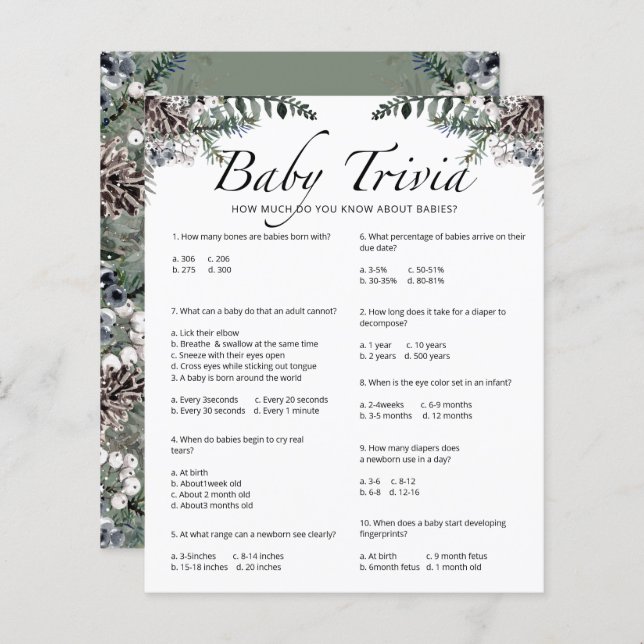  Baby Trivia Winter Baby Shower Game (Front/Back)