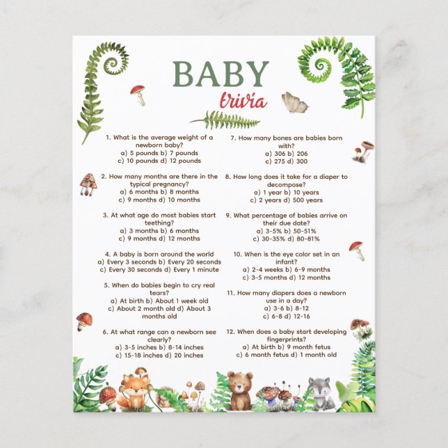 Baby trivia woodland animal design game (Front)