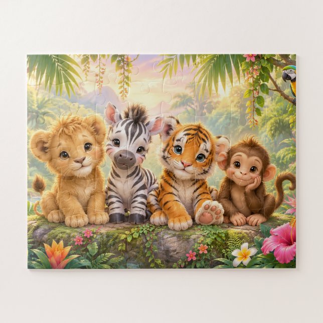 Baby Tropical Animals Vibrant Jungle Jigsaw Puzzle (Horizontal)
