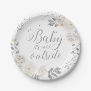 Baby t's Cold outside Silver Glitter Floral Paper Paper Plate
