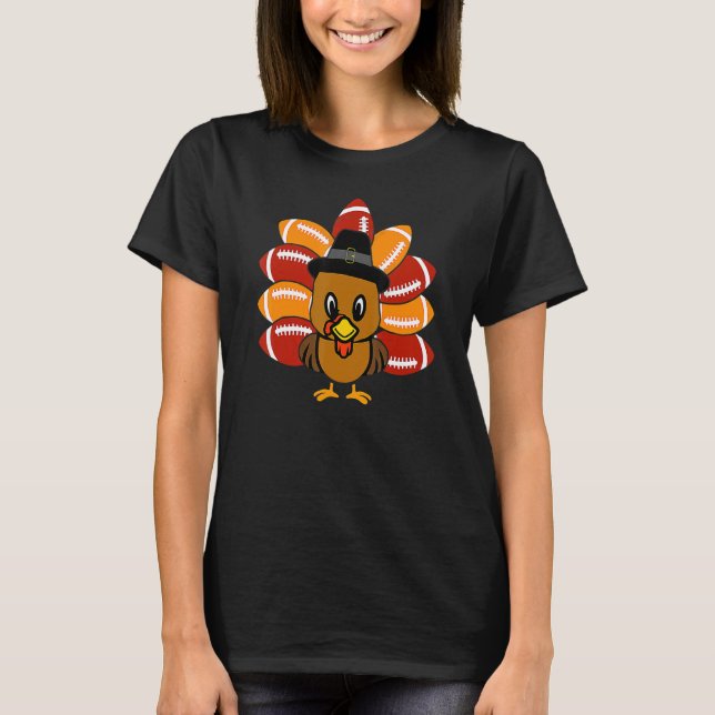 Baby Turkey And Football Balls Sport Thanksgiving  T-Shirt (Front)