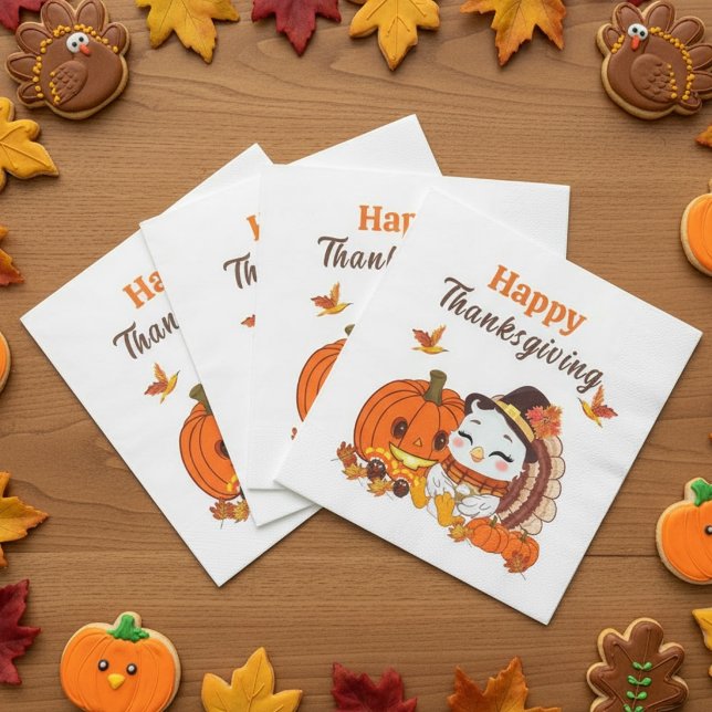 Baby Turkey And Pumpkin Celebrating Thanksgiving  Napkin (Creator Uploaded)