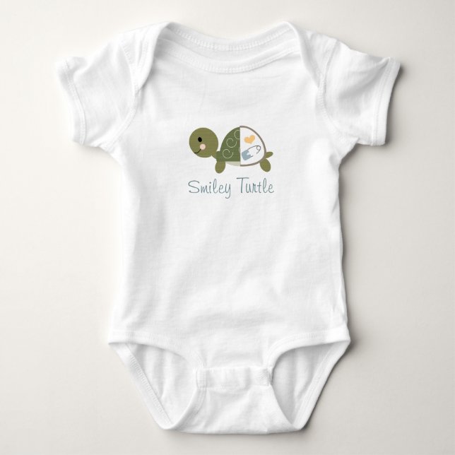 Baby Turtle Infant Bodysuit Blue Diaper Pin (Front)