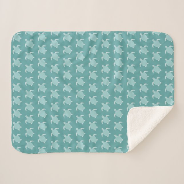 Baby Turtle Patterned Cute Blue Sherpa Blanket (Front (Horizontal))