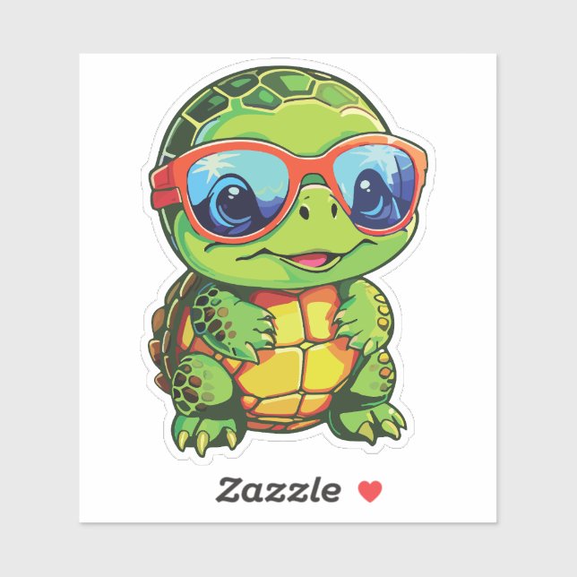 Baby Turtle Sticker with Glasses - Kawaii Vinyl  (Sheet)