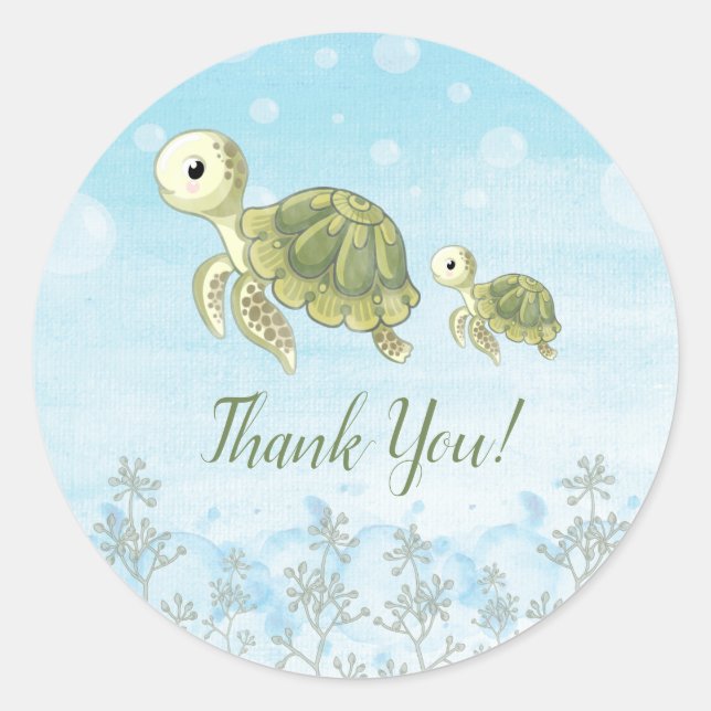 Baby Turtle Under The Sea Thank You Sticker Favour (Front)