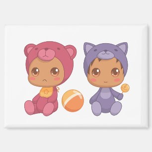 Baby Twins Bear Cat Jumpsuit 2 Magnet
