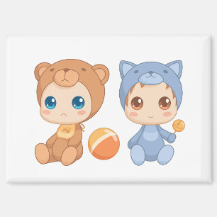 Baby Twins Bear Cat Jumpsuit Magnet
