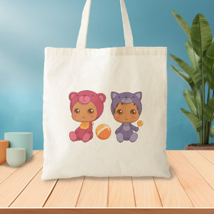 Baby Twins Bear Cat Jumpsuit Tote Bag