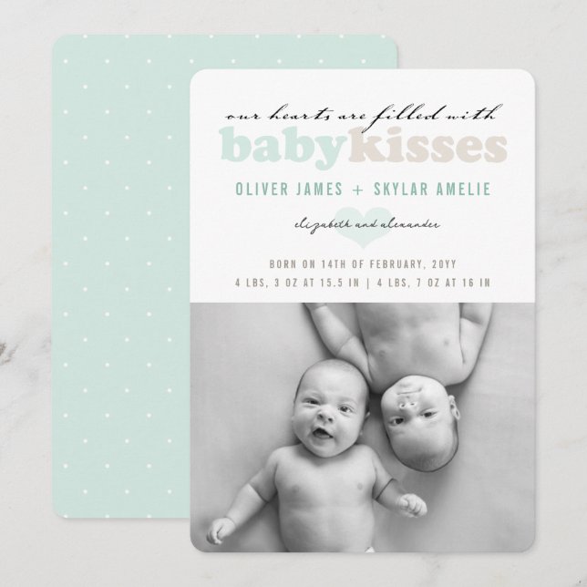 Baby Twins Valentines Day Photo Birth Announcement (Front/Back)
