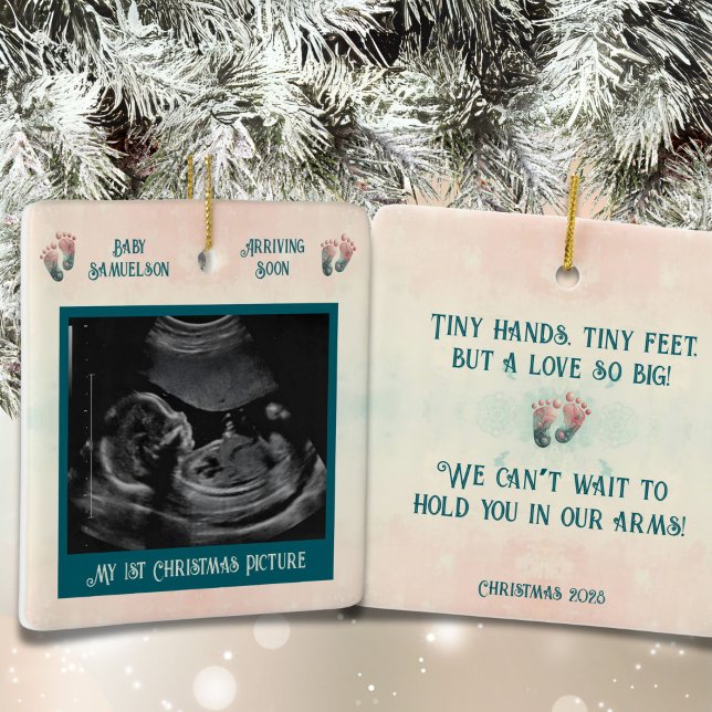 Baby Ultrasound 1st Christmas Pregnant Ornament (1st Christmas Pregnancy Picture Ultrasound / Sonogram Christmas Ornament)