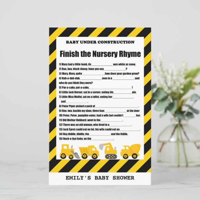 Baby Under Construction Baby Shower Game PRINTED (Standing Front)