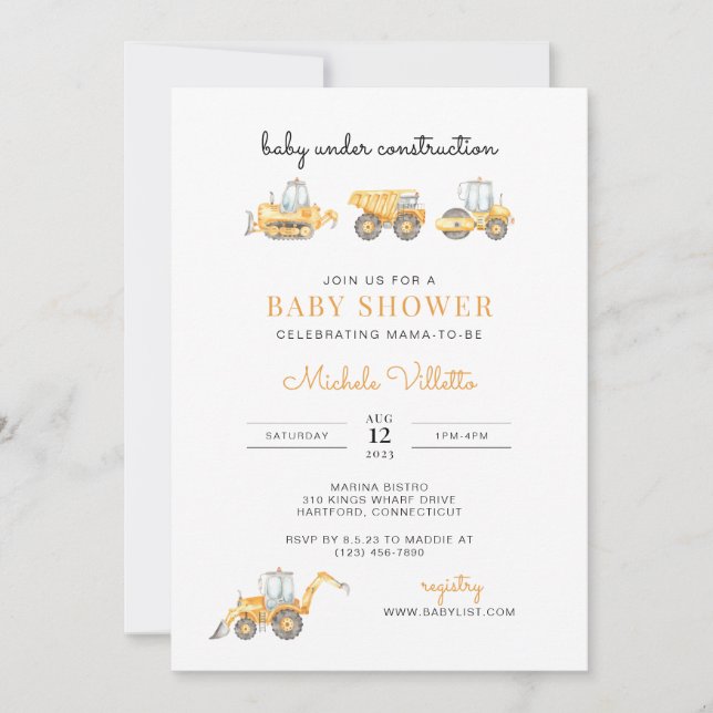 Baby Under Construction Baby Shower Invitation (Front)