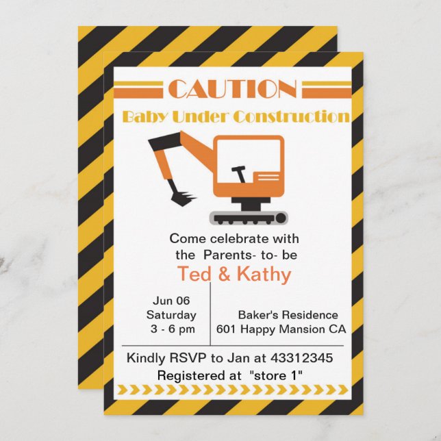 Baby Under Construction Baby Shower Invitation (Front/Back)