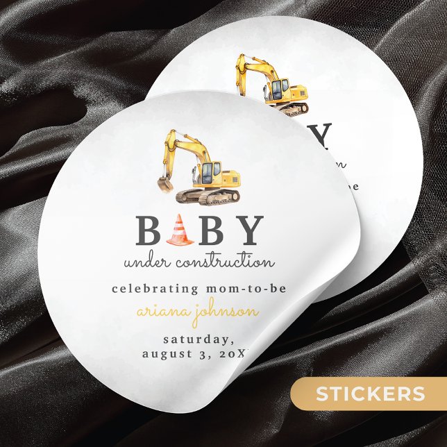 Baby Under Construction Boy Baby Shower Classic Round Sticker (Creator Uploaded)