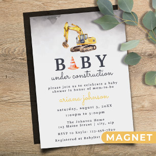 Baby Under Construction Boy Baby Shower Magnetic Invitation
