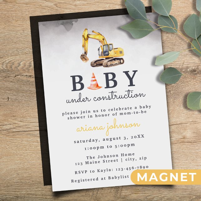 Baby Under Construction Boy Baby Shower Magnetic Invitation (Creator Uploaded)