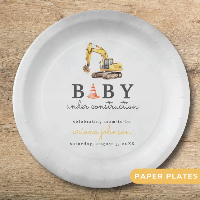 Baby Under Construction Boy Baby Shower Paper Plate (Creator Uploaded)