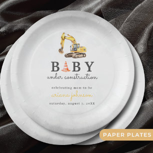 Baby Under Construction Boy Baby Shower Paper Plate