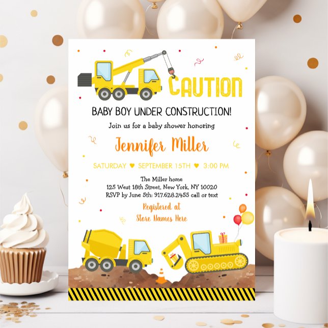 Baby Under Construction Boy Truck Baby Shower Invitation (Creator Uploaded)