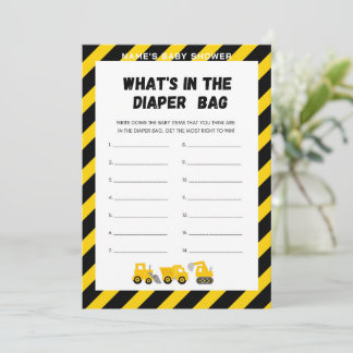 Baby Under Construction Game - Editable Name, 5x7 Invitation