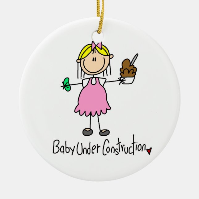 Baby Under Construction T-shirts and Gifts Ceramic Tree Decoration (Front)