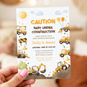 Baby Under Construction Trucks Baby Couples Shower Invitation