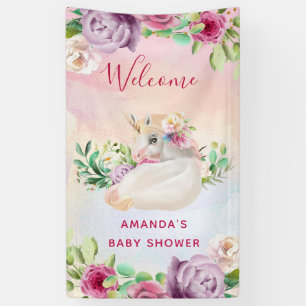 Baby Unicorn and Flowers Baby Shower Banner