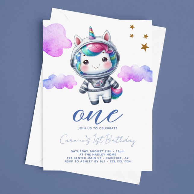Baby Unicorn Astronaut 1st Birthday Invitation (Creator Uploaded)