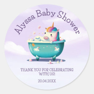 Baby Unicorn Bath Time Baby Shower Classic Round Sticker