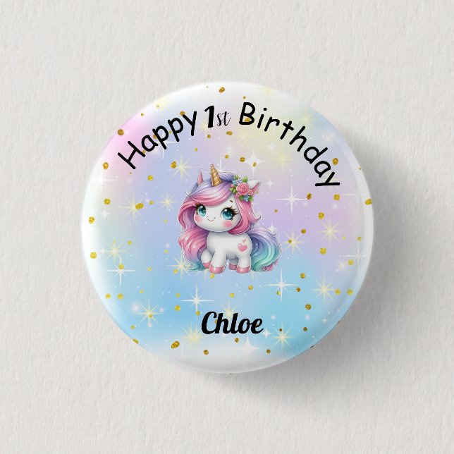 Baby Unicorn Birthday Button (Front)