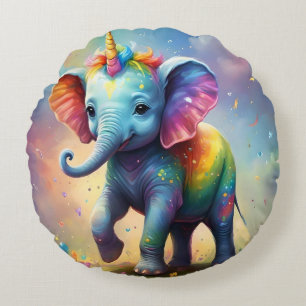 Baby Unicorn Elephant, Round Cushion