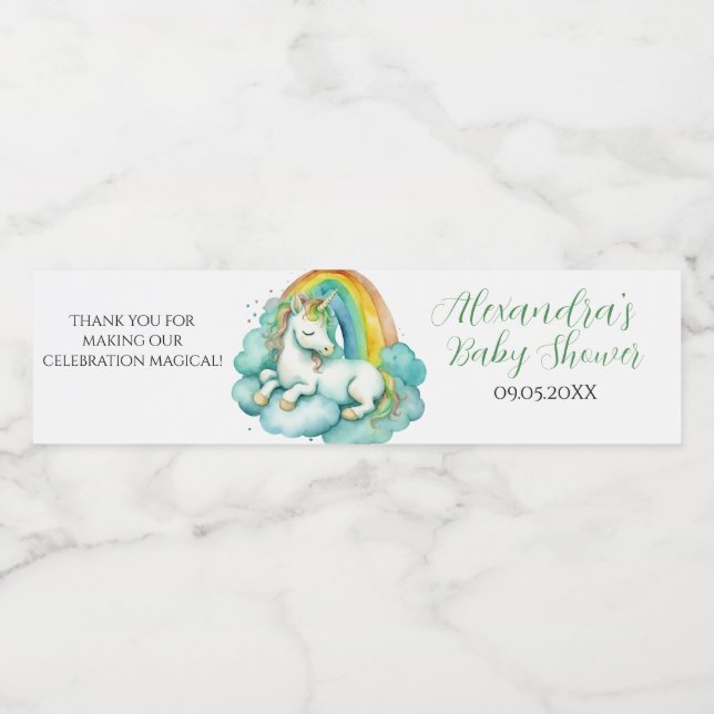 Baby Unicorn Gender Neutral Baby Shower Water Bottle Label (Single Label)