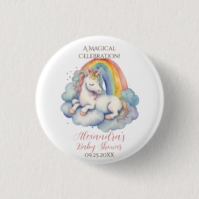 Baby Unicorn Girl Baby Shower 3 Cm Round Badge (Front)