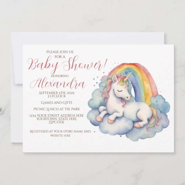 Baby Unicorn Girl Baby Shower Invitation (Front)