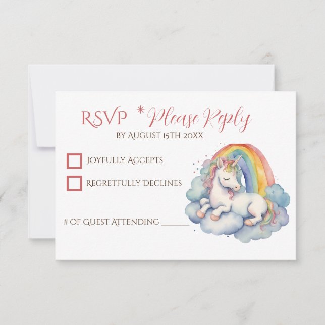 Baby Unicorn Girl Baby Shower RSVP Card (Front)