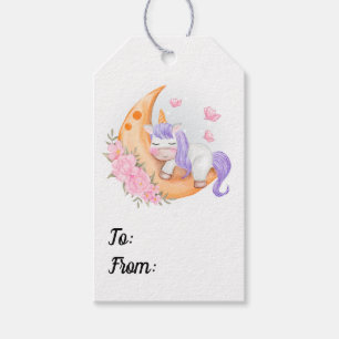 Baby Unicorn Over The Moon with Flowers     Gift T Tags