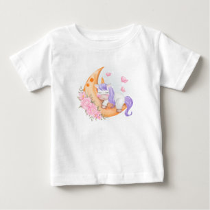 Baby Unicorn Over The Moon with Flowers  T-Shirt