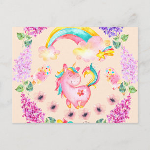 Baby unicorn playing in her garden Multi products Postcard